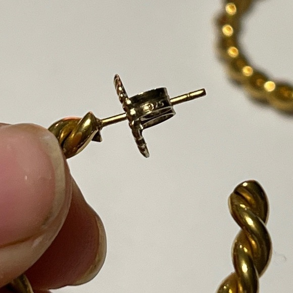 925 Sterling Silver Gold Plated Twisted Hoop Earrings - Picture 2 of 2